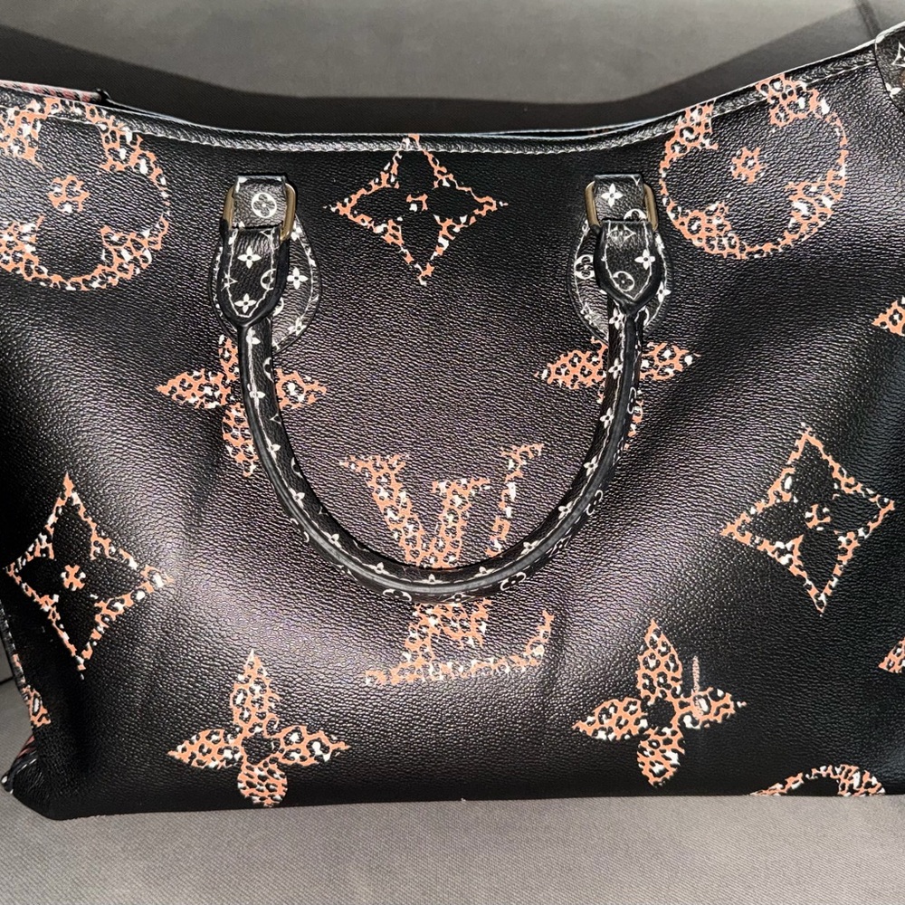 Black Tote with Brown Pattern